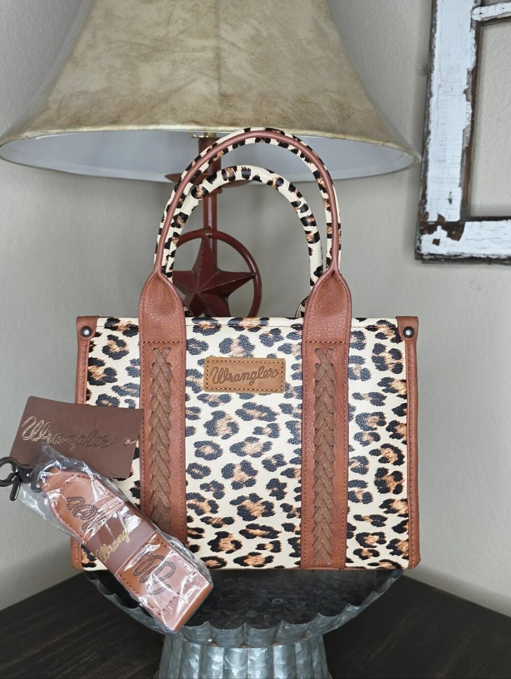 Wrangler Leopard Print Tote with Tan Trim